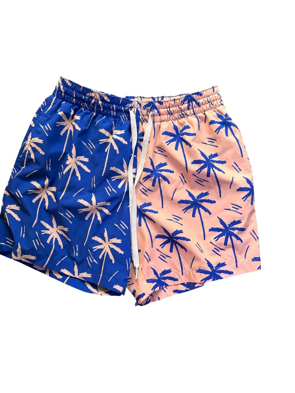chubbies 5.5” Small Blue and Peach Palm-Print Swim Shorts Mesh Liner Beach